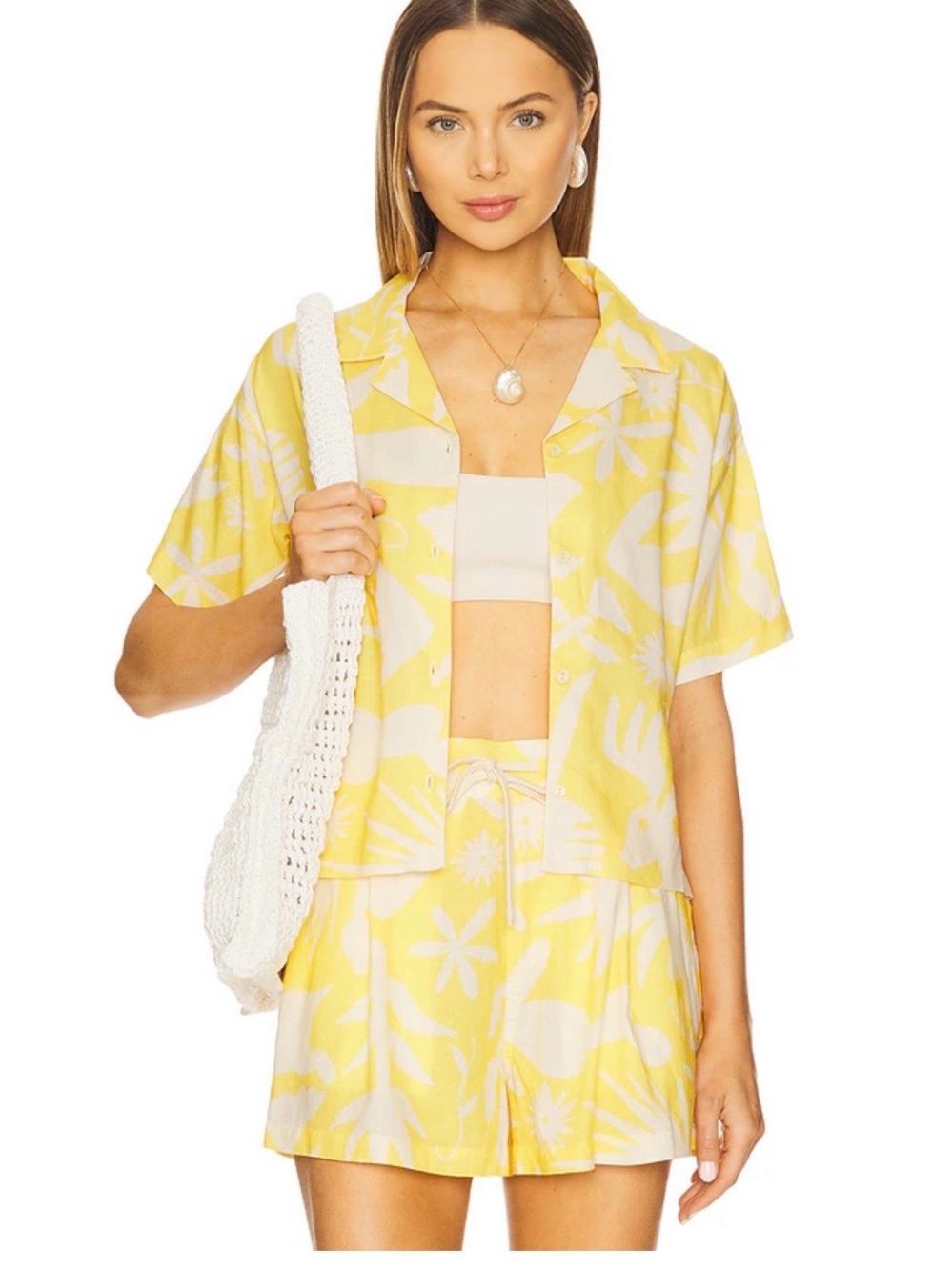 Sendro Yellow and White Isla Button-Down Shirt and shorts set